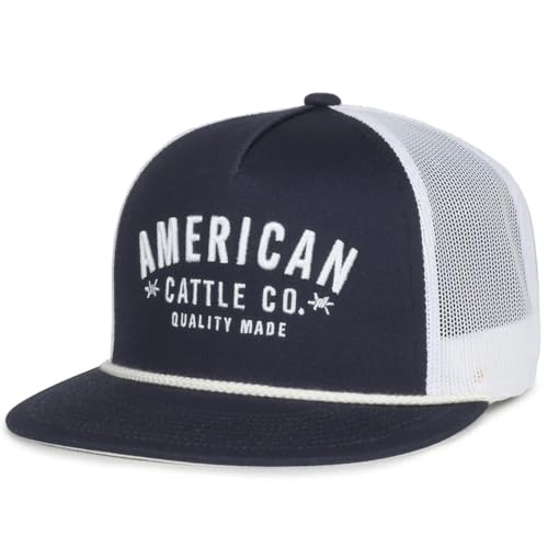 American Cattle Co. Quality Made Adjustable Snapback Hat, Black/White (US, Alpha, One Size, Navy/White)