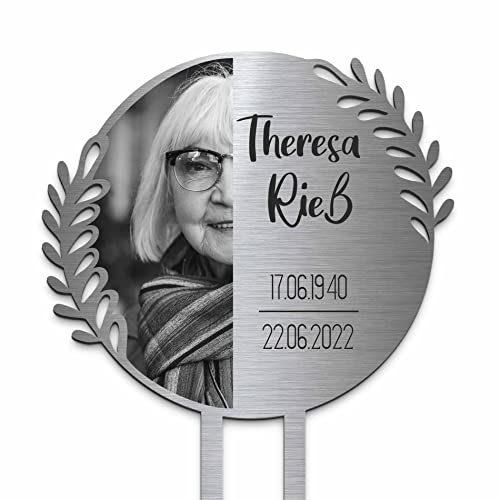 CHRISCK design Edelstahl Grabstecker - Blumenstecker - Gartenstecker | Personalisierte Metall Grabdekoration Grabschmuck wetterfest | Friedhof Grab Deko für Grab Urnengrab