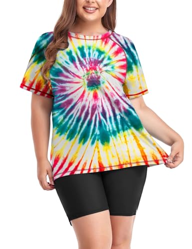 Inno Women's Plus Size 3 Piece Rash Guard Set with Bra Swimsuits Short Sleeve with Boyshorts UPF 50+ Surfing Swimwear4