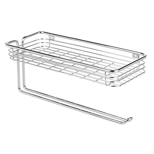 Mdesign Toilet Tissue Paper Holder And Multi-Purpose Shelf - Wall Mount Storage Organizer For Bathroom, Holds 2 Rolls - Durable Metal Wire Design - Chrome #TOP6