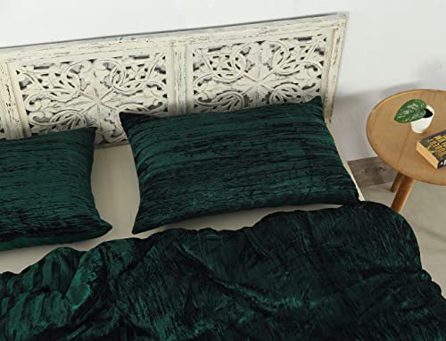 Crushed Emerald Green Velvet Duvet Cover - Luxury Bedding Set With Zipper Closure - King Size Velvet Duvet Cover Set - Comforter Cover For All Season - 3 Pc Set Bohemian Duvet Cover - 104 X 90 Inch #TOP5
