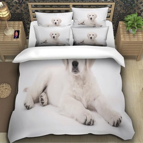Parure de lit chiot mignon 3D en microfibre blanche douce 135x200 cm - 5