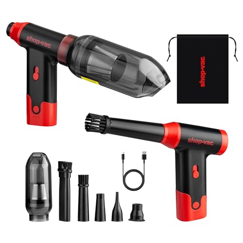 Shop-Vac 2-in-1 Electric Air Duster & Vacuum, 110000 RPM Cordless Air Blower with Brushless Motor, Variable Speed and Rechargeable, 6 Nozzles for Computer, Keyboard, House, Outdoor and Car