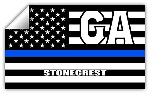 Stonecrest GA Georgia Dekalb County Thin Blue Line Stealthy USA Flag - Honoring Law Enforcement Officers Flags - Blue Lives Matter Euro Decal Bumper Sticker 3M Vinyl 3