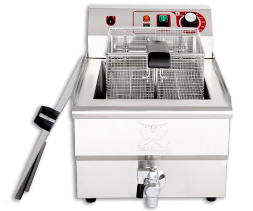 Beeketal 'BWF-161P' Profi Gastronomie Kaltzonen Fritteuse (16 Liter Volumen für max. 11 Liter Öl) Edelstahl Gastro Imbiss Friteuse mit Ein/Aus Schalter, Doppelheizspirale und Fettablaufhahn – Bild 6