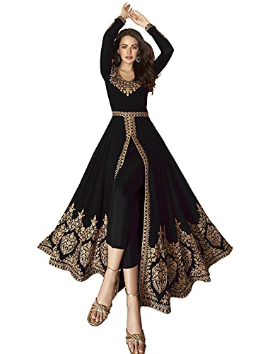 Image of Divine International Trading Co Women's Faux Georgette Semi Stitched Top with Santoon Fabric Bottom and Faux Georgette Dupatta Embroidered Front Slit Anarkali Dress