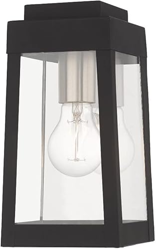 Miniatura 8 de Livex Lighting 20851-91 Oslo - Farol de pared para exteriores de 9.5 pulgadas, acabado de níquel cepillado con cristal transparente, plateado