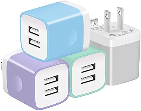 X-EDITION USB Wall Charger, 4-Pack 2.1A Dual Port USB Wall Plug Power Adapter Charging Block Charger Box Cube Compatible with iPhone 13 12 11 Pro Max Mini XS XR X 8 7 6 Plus, Pad, Samsung, LG, Android
