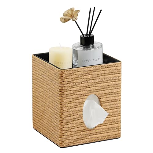 Tissue Box Cover, PU Leather Square Tissue Box Holder with