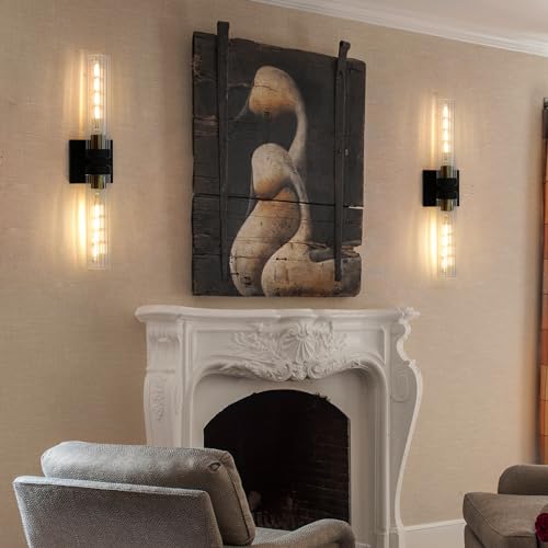 Mecgirn Bathroom Vanity Light Over Mirror Beside Mirror, 2 Light Black and Gold Wall sconces with Glass Shades, Modern Wall Mount Lighting by Mecgirn - Image 2