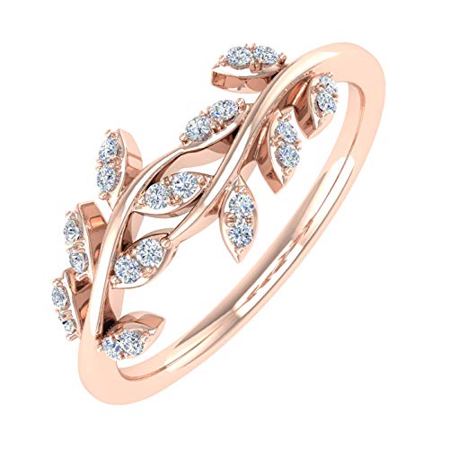 10K Rose Gold Diamond Nature Wedding Band (0.15 Carat) (Ring Size 7.5) #TOP12