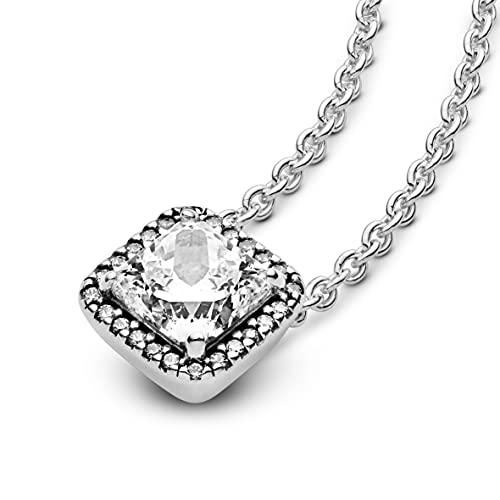 Pandora Jewelry Square Sparkle Halo Cubic Zirconia Necklace In Sterling Silver, 17.7" #TOP3