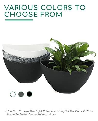 LaDoVita Plant Pots with Drainage Holes, 12 Inch Large Planters for Indoor Plants, Plastic Flower Pots Outdoor, Set of 2 Pack , Frosted Black