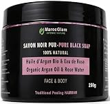 Sapone nero scrub 250g, olio di Argan biologico e acqua di rosa pura, scrub tradizionale 100% naturale corpo e viso purificante MAROCCO GLAM