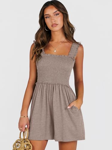 Caracilia Women's Summer Casual Smocked Rompers Square Neck Sleeveless Loose Shorts Jumpsuit 2026 Beach Vacation Outfits - Thumbnail 2