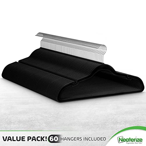 Image of Velvet Heavy Duty Coat and Clothes Hangers - Durable Space Saving Laundry Hangers (60 Pack - Black)