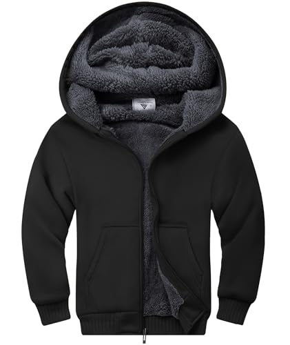Image of V VALANCH Boys Hoodie Zip Up Fleece Lined Jacket Warm Sherpa Hooded Sweatshirts for Boys Girls 6-15 Years