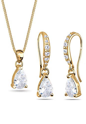 Preisvergleich Produktbild Elli Damen-Halskette Schmuckset Tropfen Zirkonia vergoldet silber 925 - 45cm Länge