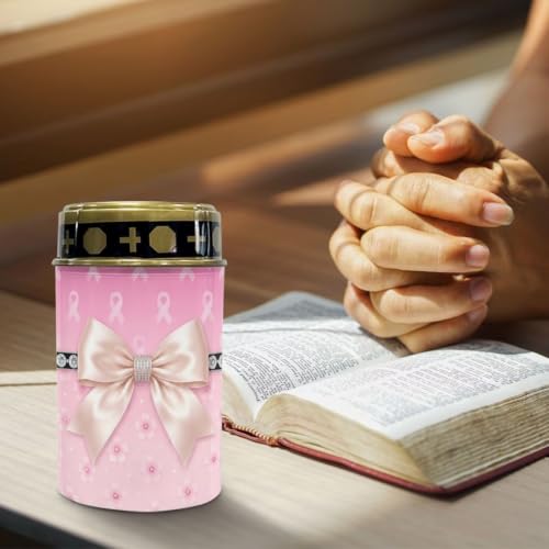 Image of Poceacles Outdoor Solar Lights Garden Cemetery Flameless Candle Water Resistant Pillar Candle Solar Garden Stake Lights for Cemetery Grave Decorations, Pink Ribbon Bow Cherry Blossom