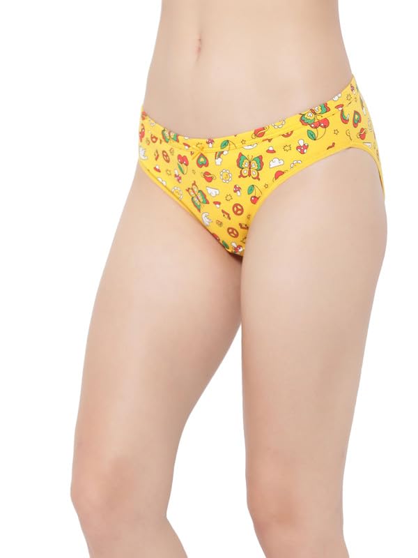 Image of Clovia Women's 100% Cotton Low Waist Outer Elastic Bikini Panty in Yellow
