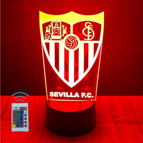 Riscko Lampara 3D Futbol Juguete de luz nocturna 3D, adecuado para la decoración del hogar de la habitación de los niños 16 cambios de color con control táctil y con mando (Sevilla)