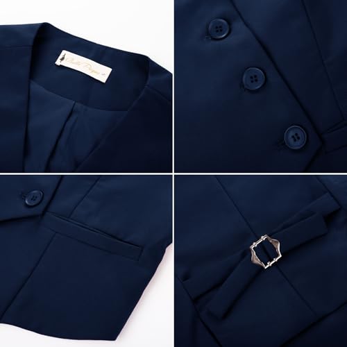 Belle Poque Damen Weste mit Taschen Damen Weste Elegant Ärmellos Tief V-Ausschnitt Arbeit Büro Weste Marineblau S