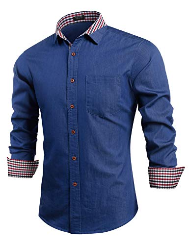 COOFANDY Men's Casual Dress Shirt Regular Fit Long Sleeve Button Down Shirts, Type 02 - Blue, Medium