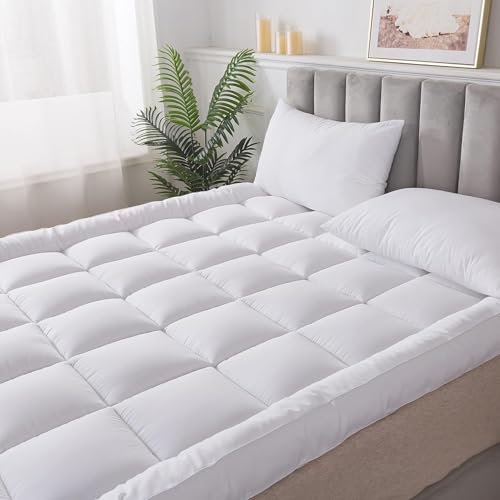 Image of HIGH LIVING Microfibre Mattress Topper 4 Inch/10 cm Supersoft Heavy Fill Single Double King SuperKing Box Stitched and Elasticated Corner Straps (Small Double)