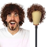UILYNIU Braune lockige Perücke - Herren Retro Afro Perücke für 60er 70er 80er Jahre Kostümparty
