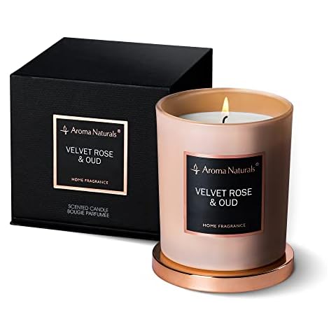 Aroma Naturals Scented Candles, Natural Soy Wax Candles 35 Hours Burning Time, Home Fragrance Decor Gift, 215g (Velvet Rose & Oud) Cover