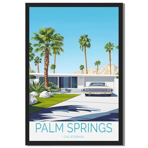 Framed Palm Springs California Poster Canvas Print Art, Modern Wall