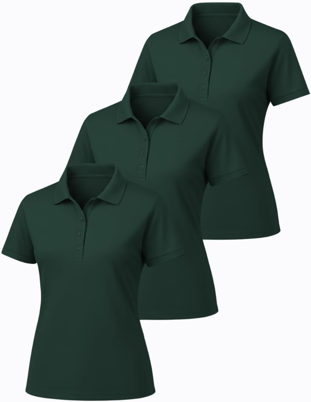 JustBlanks 3 Pack Women Polo Shirt Short Sleeve Polo Shirt – Regular Fit Pique Polo Shirt for Women 4-Button Polo Tee-3 Pack