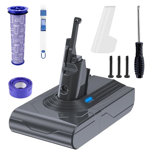 Batería de repuesto de 6,5 Ah para aspiradora Dyson V8 Serie SV10 Upgraded High Capacity Battery para V8 Animal Cordless HEPA/Absolute Cord-Free/Fluffy 6500mAh Li-Ion Batería con filtro
