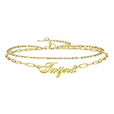Personlized Name anklet for Women, Custom Carved Nameplate anklets,18K Gold Plated Stainless Steel L