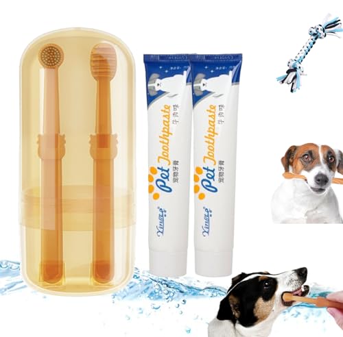 Zentric 犬用歯ブラシ フレキシブラシ ペット用歯ブラシ フレキシブラシ ペット歯ブラシ 舌スクレーパー付き 猫歯磨きキット 猫歯ブラシ 歯磨きキット (歯磨き粉2本+ブラシ1本)