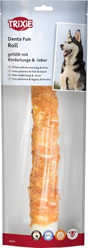 Trixie Hundeleckerli Denta Fun Roll gefüllt mit Rinderlunge & -Leber Hundesnack - Snack zur Unterstützung der Zahnpflege, herzhaftes Leckerli mit Fleisch 150 g 28 cm - 31315