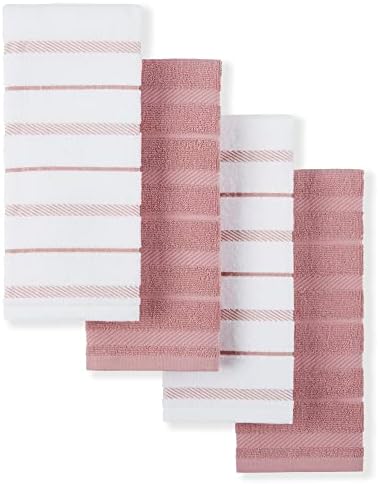 KitchenAid Albany Kitchen Towel 4-Pack Set, Dried Rose/White, 16
