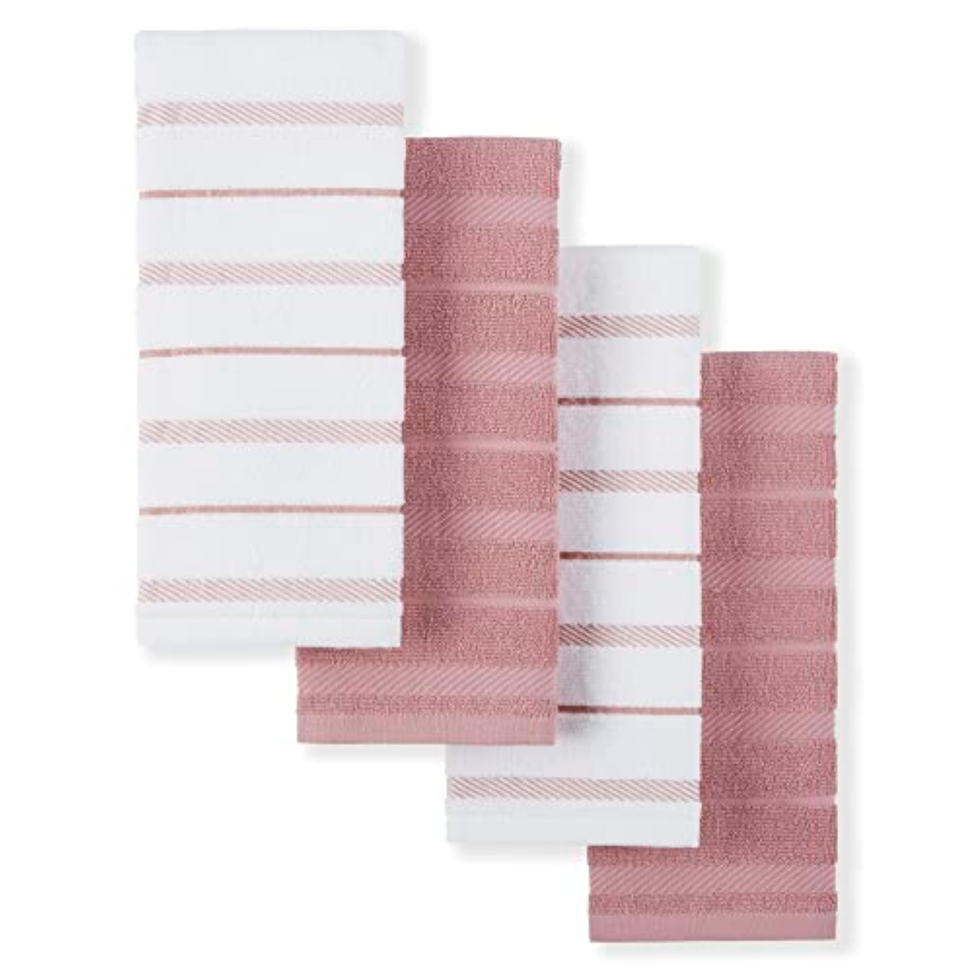 Albany Kitchen Towel 4-Pack Set, Dried Rose/White