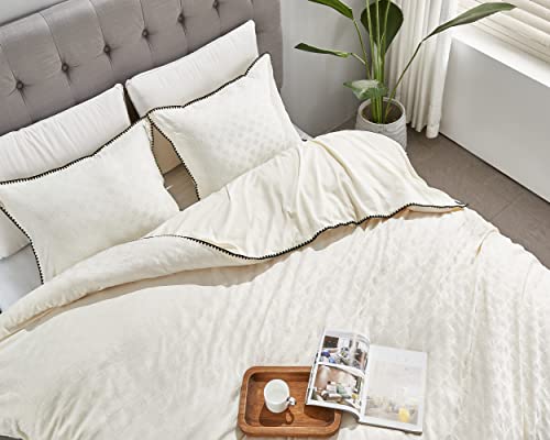 Enjohos Duvet Cover King Size - King Duvet Cover Set, 3 Pieces White Textured Duvet Cover King, Soft Breathable Waffle Duvet Cover Microfiber Bedding Duvet Cover Sets For All Seasons #TOP2