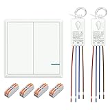 Lichtschalter Set 230V Funkschalter - Thinkbee 2-fach Funk Lichtschalter mit 2 Empfängern, kabelloser Wandschalter/Funktaster für 2 Lampen, IP66 Schalterpanel, bis 500 m Reichweite,1000W,ohne WLAN/App