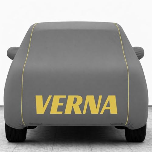 Image of Kings of Cover New Grey 100% Waterproof Verna Car Cover | Polyester Car Body Cover for Rain & Sun | UV Protection, Dustproof, Scratch Resistant, Windproof, Heat Resistant, Custom Fit