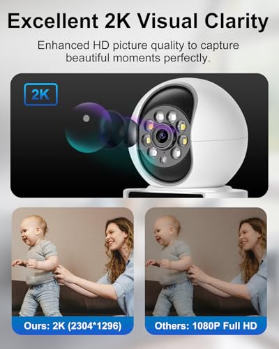 Image of Video Calling Indoor WiFi Camera with 2.8-Inch IPS Screen, 2K Two-Way Baby /Elder /Dog /Pet Camera with Phone App, Human /Sound /Crying Detection, One-Button Call, Color IR Night Vision