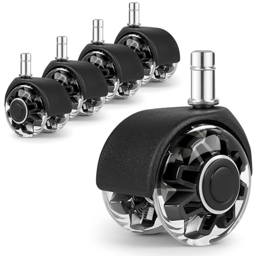 LALAGO 5 Piezas 11x22mm Ruedas para Silla Oficina Negro, Rueda de Repuesto Universales, Ruedas Giratorias 360 Grados, Rueda de Goma Silencioso Seguro Duradero para Parquet, Alfombras y Laminado