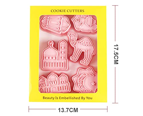 6 Pieces Cute Eid Mubarak Cookie Cutters Plastic Eid Mubarak Cookie Stamp Cookie Mould Press Lesser Bairam Cookie Mould Set Baking Kitchen Tools (Camel B) #TOP3
