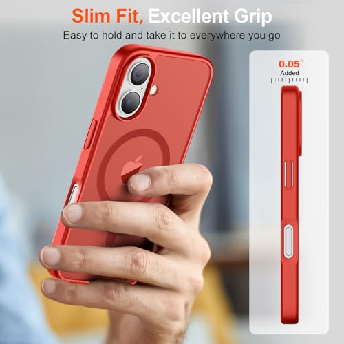 Image of SUPFINE Magnetic for iPhone 17 Case (Compatible with MagSafe)(Military Grade Drop Protection) Translucent Matte Shockproof with Anti-Fingerprint Phone Cover 2025,Red