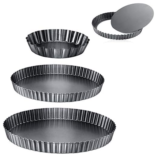 Boao 3 Pieces Round 10 Inch, 9 Inch, 4 Inch Mini Tart Pans with Nonstick Removable Loose Bottom Carbon Steel Quiche Pie Pan for Cakes Desserts Pizza Cooking Bakeware Baking Mold