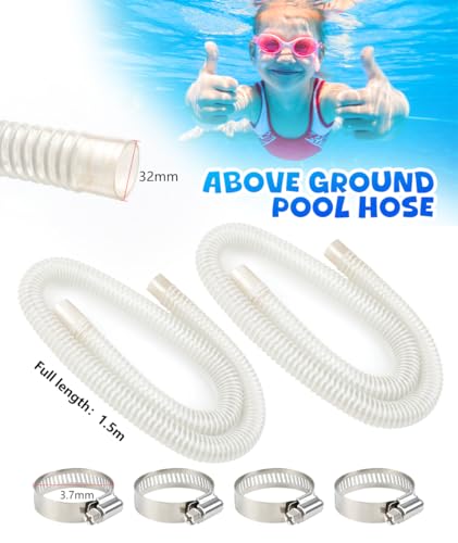 Cartlant 2 Stück Poolschlauch 32mm mit 4 Schlauchschellen, 150cm Flexibel Ersatzschlauch Pool Schlauch PVC Schwimmbadschlauch Poolschläuche Poolpumpenschlauch für Poolpumpe Filterpumpe Schwimmbad