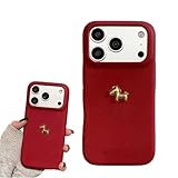 Genérico Lucky Horse Phone Case for iPhone 16/17 Pro MAX, 3D Gold Relief Pony & Red Bottom Design, Lunar New Year Protective Case, Premium Imitation Leather Shockproof Cover (Red,For iPhone 17)