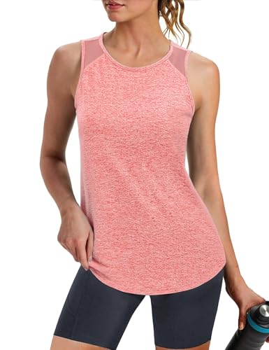 Image of Crewhpo Gym Tops for Women Sleeveless Yoga Shirt Back Mesh Workout Tank Top Running Sports Vest Summer Fitness Sportswear