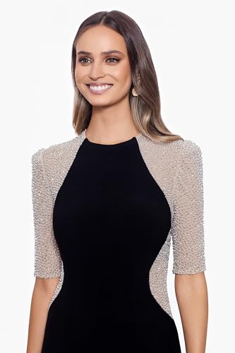 Xscape Women's Beaded Half Sleeve Knee Length Bodycon Cocktail Formal Dress3